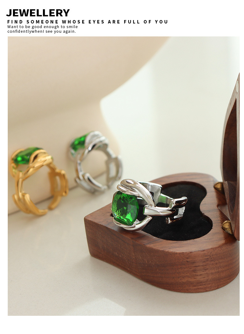 French Style Geometric Titanium Steel Rings Plating Artificial Crystal Stainless Steel Rings