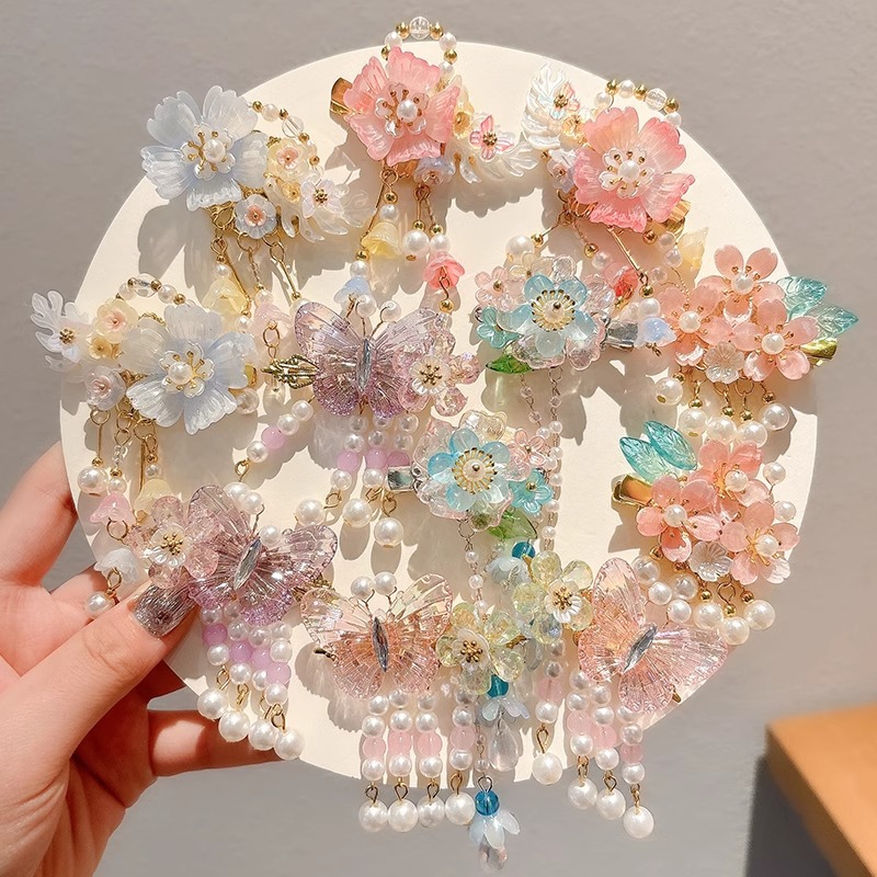 Clip de cabello de estilo nacional para niños 2025 nuevo estilo antiguo pince de cabello broche pince de cabello de niña Hanfu tocado de niña flores de cabeza