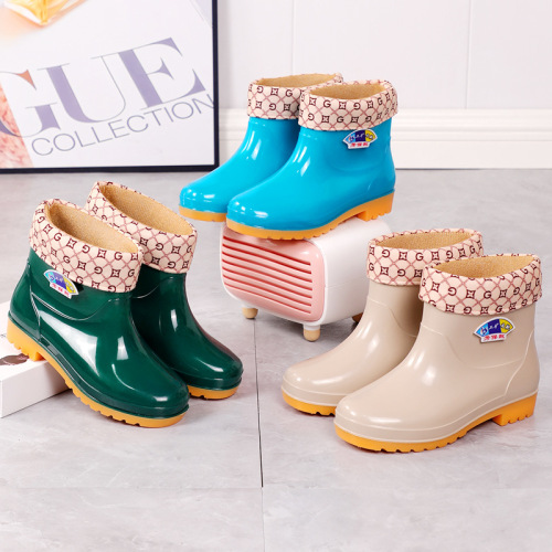 Women's Waterproof Waterproof Rain Boots with Fleece and Thick Waterproof Non-Slip Rain Boots for Women Short Waterproof Fashion Trendy Work Shoes