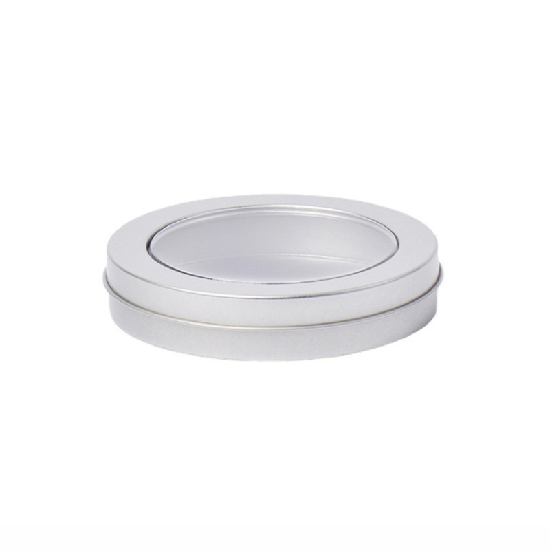 Spot nail art pezones caja de hierro redonda de almacenamiento 90*20mm tapa plana ventana hebilla de mano juego de azúcar caja de hojalata