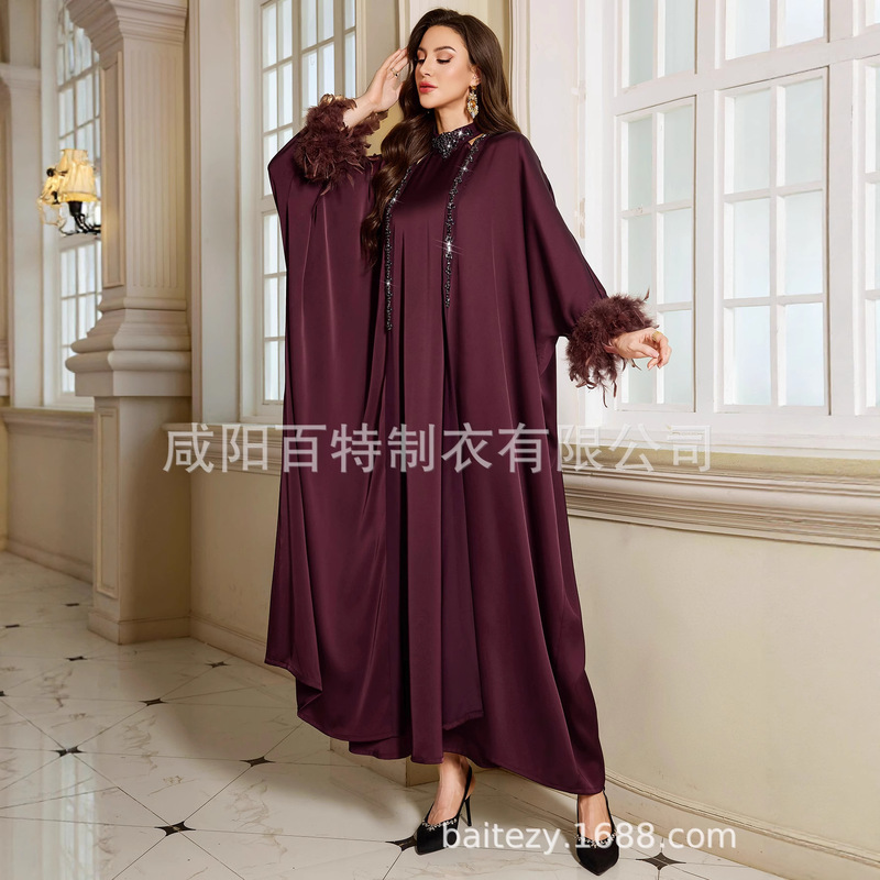 Ba6003 Ebony Purple Halter Neck Rhinestone Embellished Half-High Collar Two-Piece Gown, Direct Sales from Women's Clothing Manufacturer Ba6003 Ebony Purple Halter Neck Rhinestone Embellished Half-High Collar Two-Piece Gown, Direct Sales from Women's Clothing Manufacturer