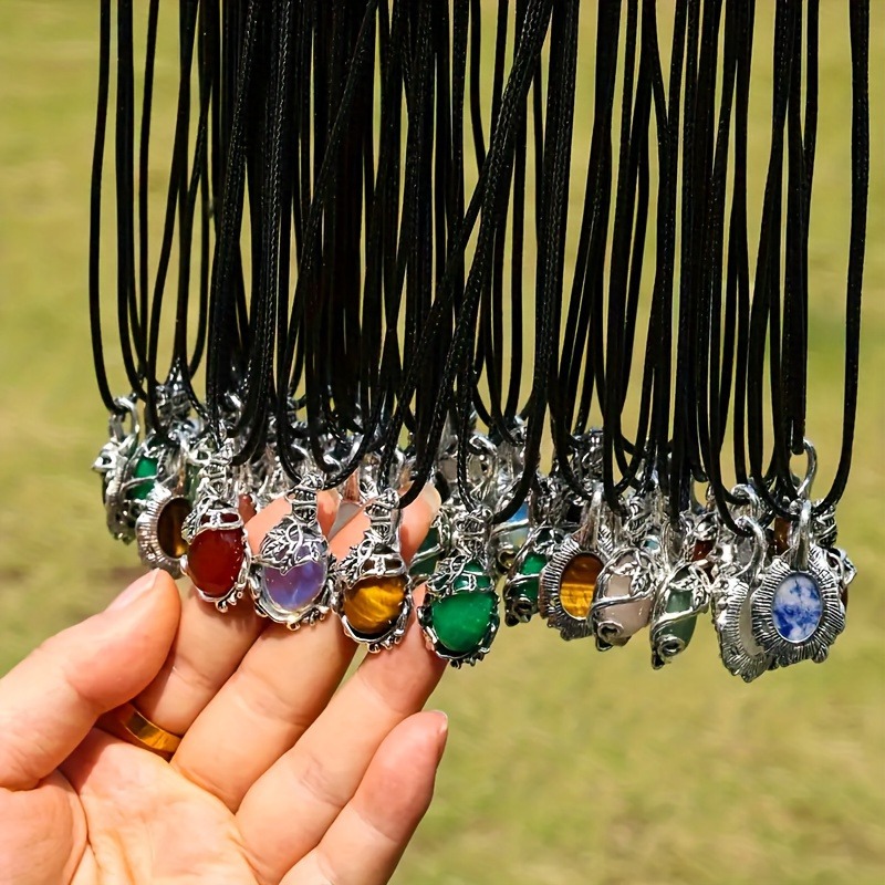 European and American jewelry accessories wholesale cross-border eBay crystal gemstone hexagonal column rose vintage Amazon pendant