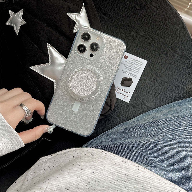 El brillo de hilo de plumas de plata magnético simple ins es adecuado para 14ProMax Apple 15 funda para teléfono móvil iPhone13/12 pareja