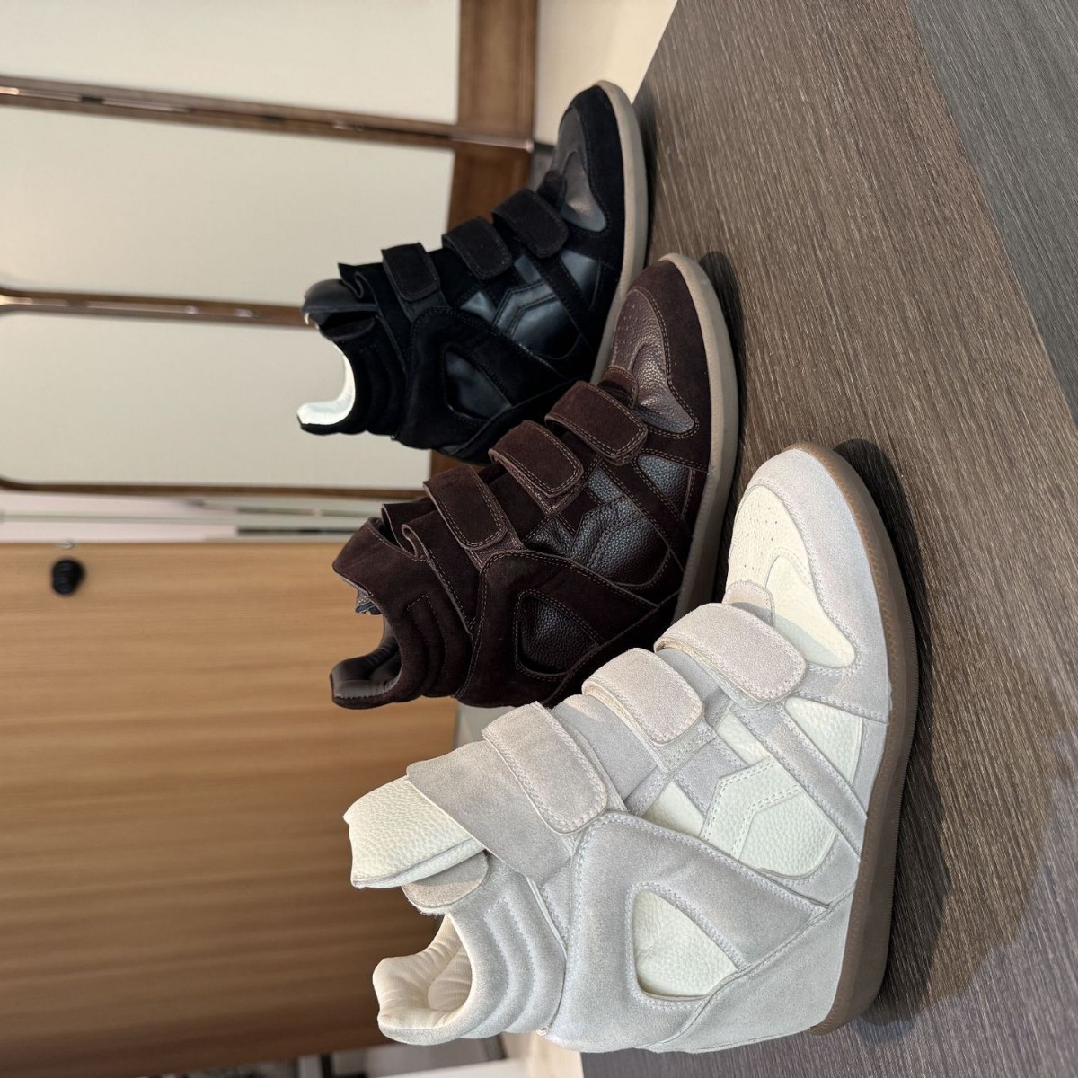 European and American Velcro Invisible Inner Heightening Women's Shoes Wedge Color Matching Sports Casual Shoes Genuine Leather High-Top Shoes