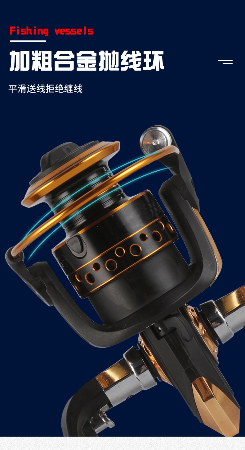 厂家供应金色中号渔轮 钓鱼多水域可用鱼线轮金属抛线环路亚海竿