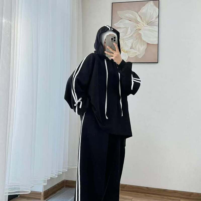 Sports Suit Student Korean Style Loose Slimming Fashionable Trendy Internet Celebrity Long-Sleeve Long Pants Hooded Casual Two-Piece Set