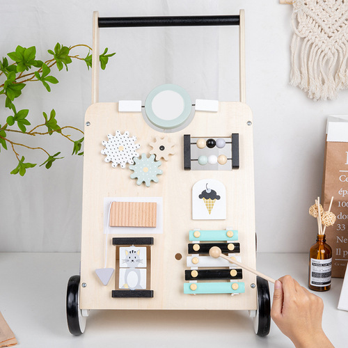 Cross-border children's educational early education walker stroller baby learning walker shopping cart wooden toys