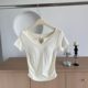 Ice cream pleated bubble slimming seamless V-neck short sleeve sports fixed coaster yoga clothes fitness top for women