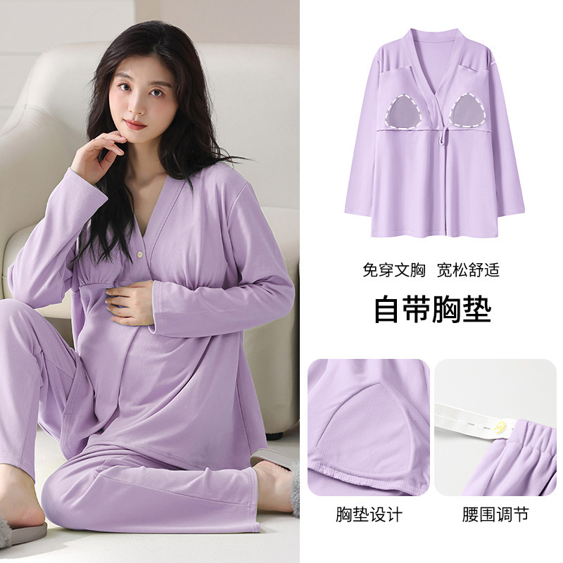 Pregnant women's monthly nursing pajamas women's autumn and winter with breast pad maternal de velvet warm postpartum nursing home suit