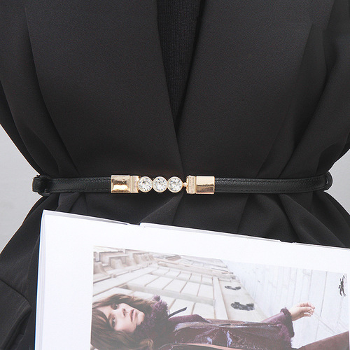 Belt Women's Thin Decorative Dress Simple Black Rhinestone Button Waistband Women's Versatile Belt Women's Dress Suit