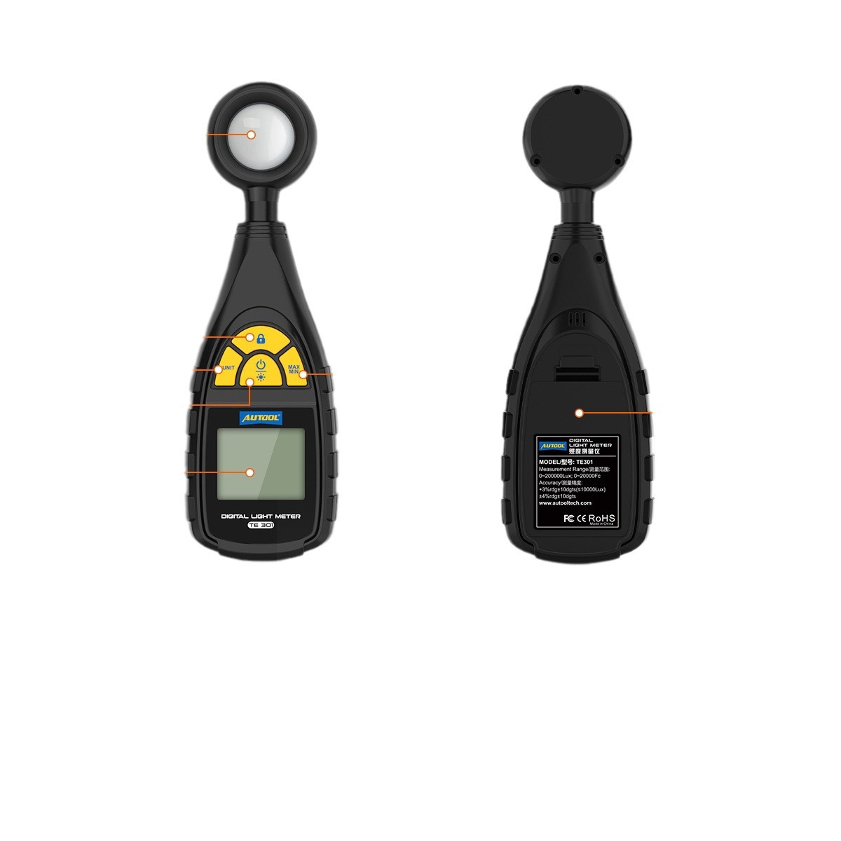 AUTOOLTE301 Medidor de iluminancia digital Medidor de luz Medidor de medición de luminosidad de prueba de iluminación de automóviles