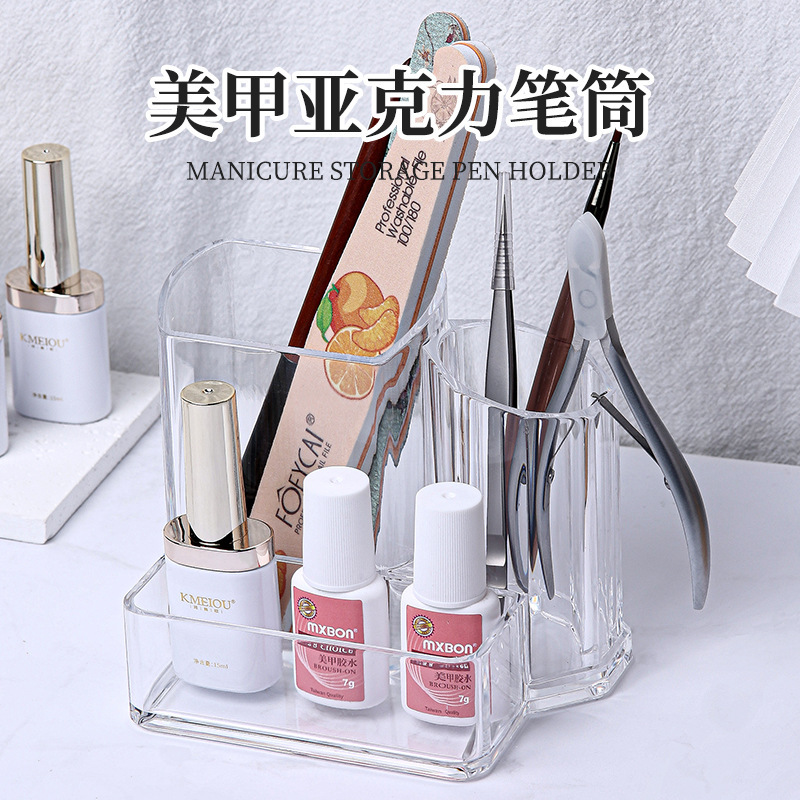 Nail Art Storage Box Simple Transparent Acrylic Pen Holder Nail Pen Contusion Strip Storage Tool Desktop Storage Rack Box
