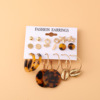 Stone inlay from pearl, acrylic earrings, retro golden set, European style, suitable for import