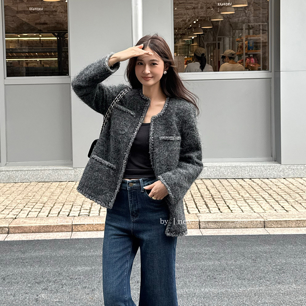 Ls French-Style Tweed Jacket for Women, Winter High-End Tweed, Elegant and Loose-Fitting Top 22872