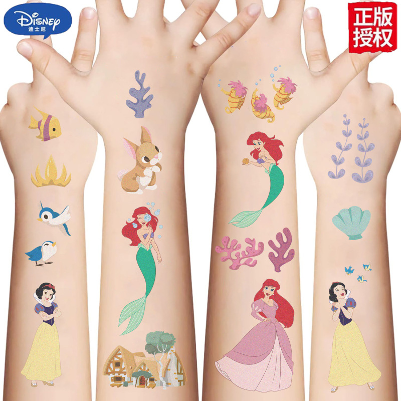 10 Cartoon Disney Princess Tattoo Stickers Decorative Children Waterproof DIY Stickers Wholesale Genuine Disney Authorized