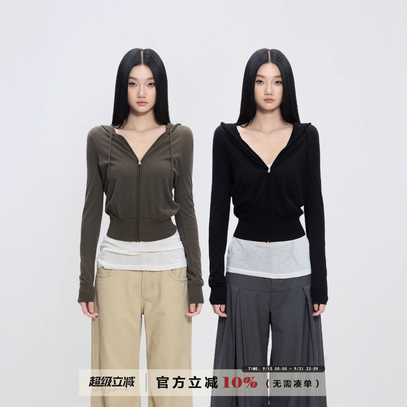 WITHMIN 短款拉链外套女2025新款秋季修身显瘦休闲百搭长袖女上衣|undefined