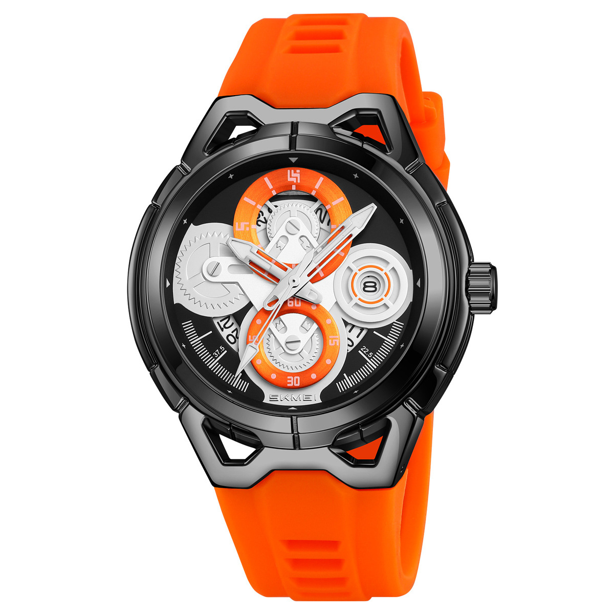 Momento de los hombres Mechanical Wind Calendar reloj de pulsera silicona correa de cuarzo nocturno impermeable reloj de cuarzo transfronterizo exclusivo para la fábrica de origen