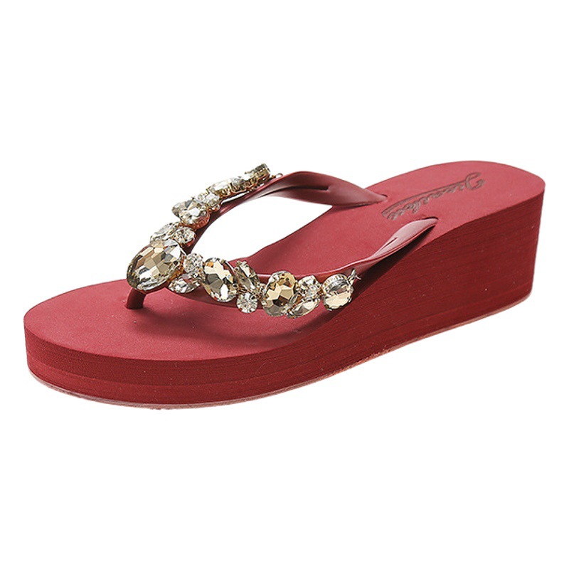 A generation of rhinestone thick-soled flip-flops women's summer wear fashion Korean beach shoes wedge women's sandals