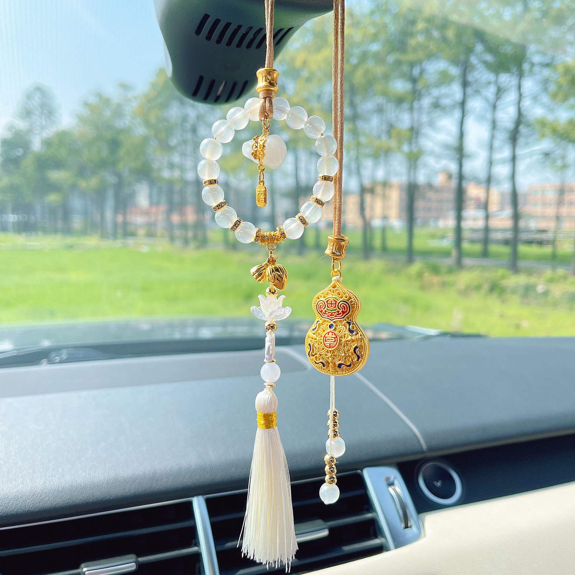 [Fu He Lu] Guofeng Hulu Car Pendant Tassel Car Rearview Mirror Pendant for Ping An Car