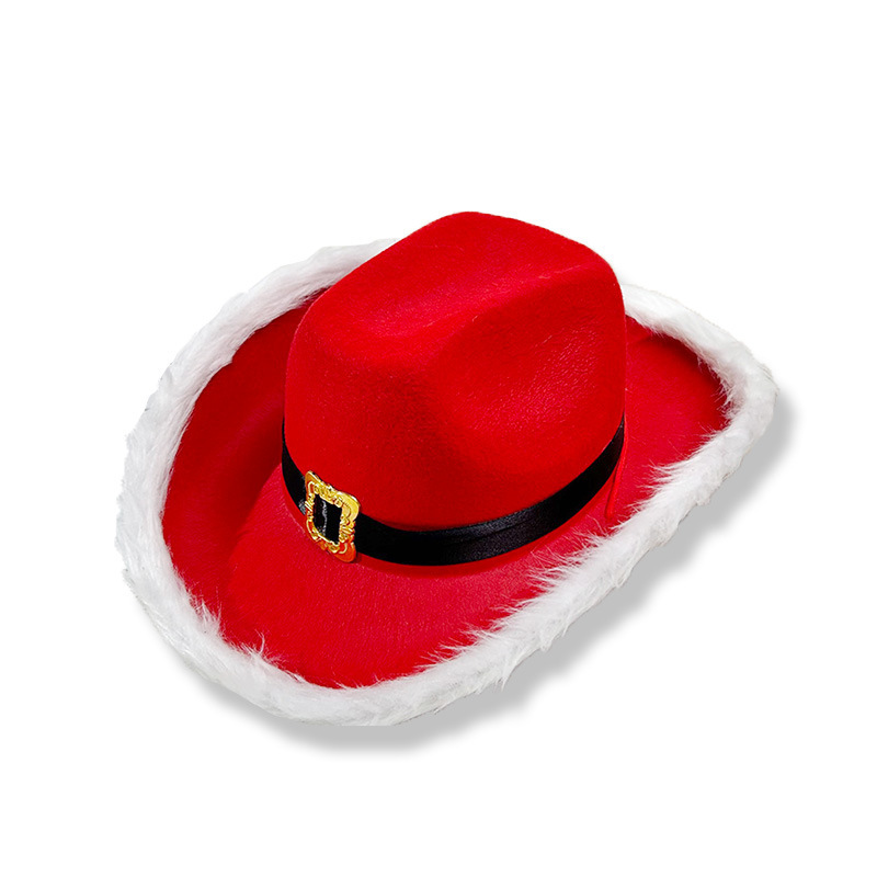 Sombrero de Navidad vaquero rojo transfronterizo sombrero de Navidad vaquero pluma sombrero vaquero occidental sombrero de Papá Noel