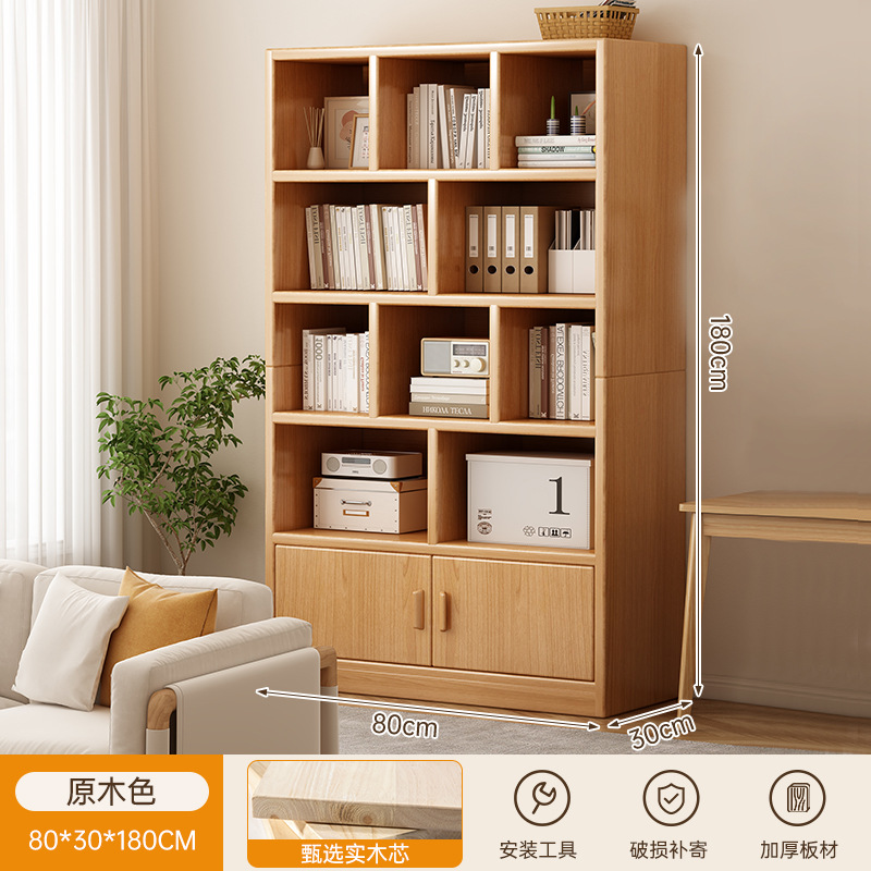 Estante de estantería Gabinete de pared completa de piso a techo Estantería para el hogar de color de madera maciza Gabinete de almacenamiento de sala de estar de una pieza contra la pared Gabinete de rejilla