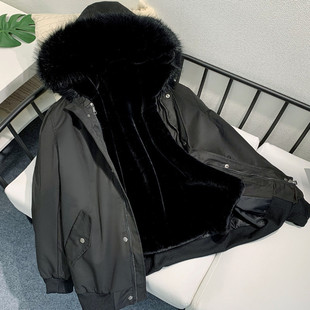 2025 Winter Large Size Parka Men's Short Faux Mink Fur Lined Hooded Detachable Fur Coat