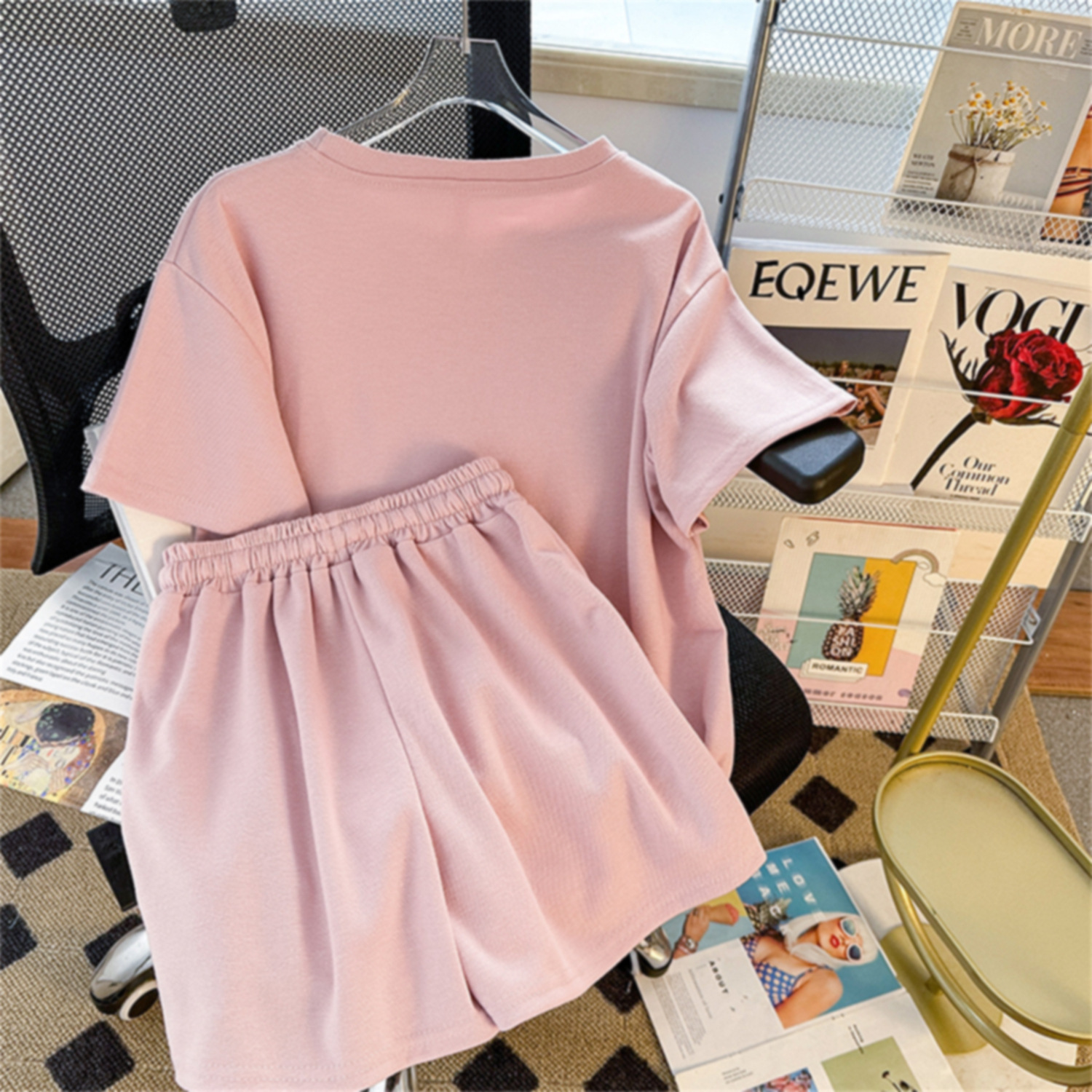Women's Summer Casual Short Sleeve & Shorts Set – Loose Fit Breathable Polyester Two-Piece Outfit (M-3XL, Slimming Design, Trendy Letter Print) _ecoleips.com