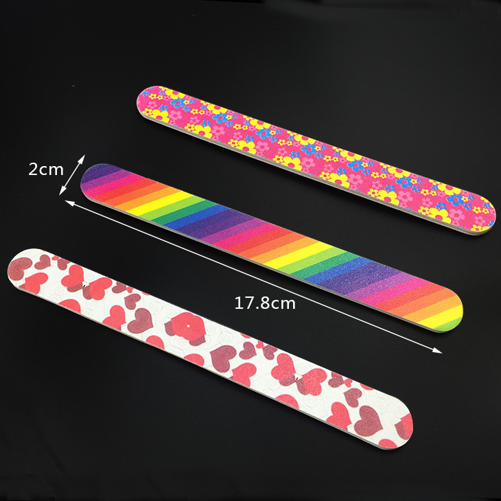 Venta directa de fábrica de tiras de lima de uñas EVA impresas, tiras de lijado de doble cara, pulidor de uñas con diseño floral de moda coreana.