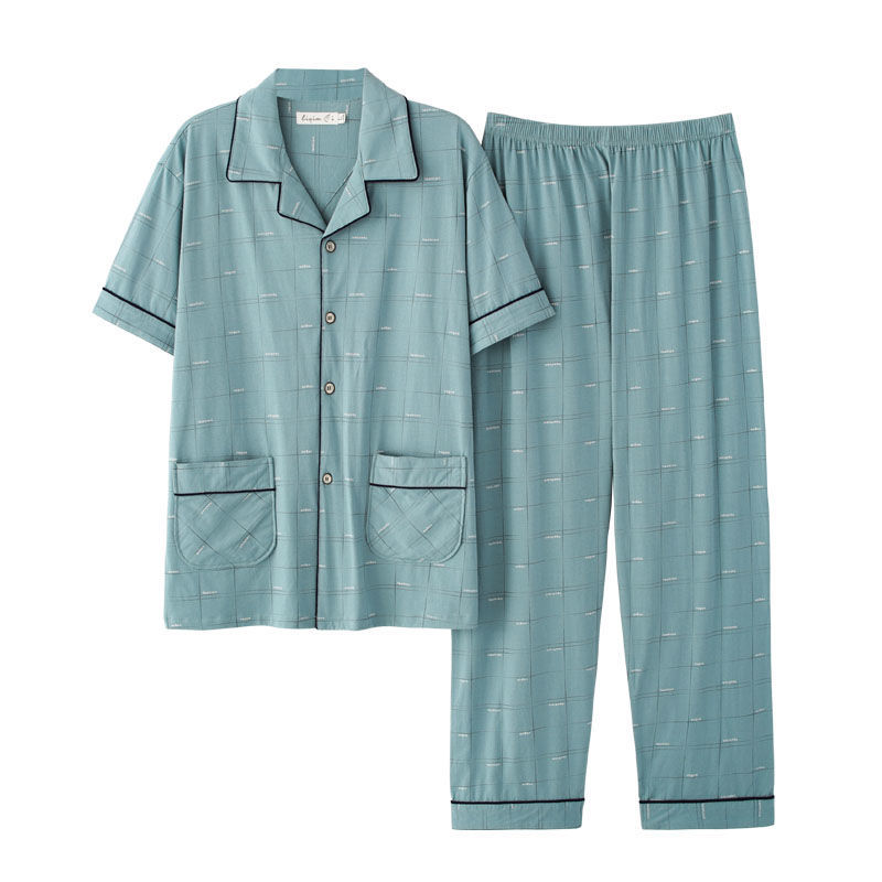 Pantalones de manga corta de verano 100% pijamas de algodón fino ocio traje de hombre de mediana edad y ancianos homewear