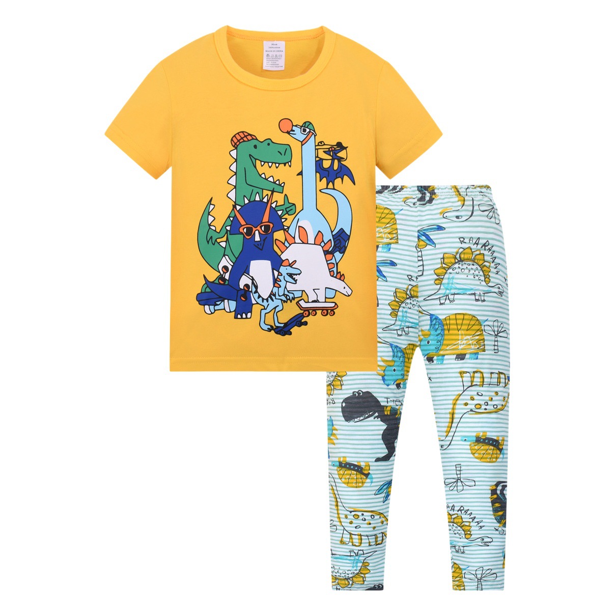 Los nuevos pijamas de los niños del verano europeos y americanos dinosaurio imprimieron el desgaste casero del algodón de la historieta de la ropa del aire acondicionado de los muchachos para los niños medios y grandes