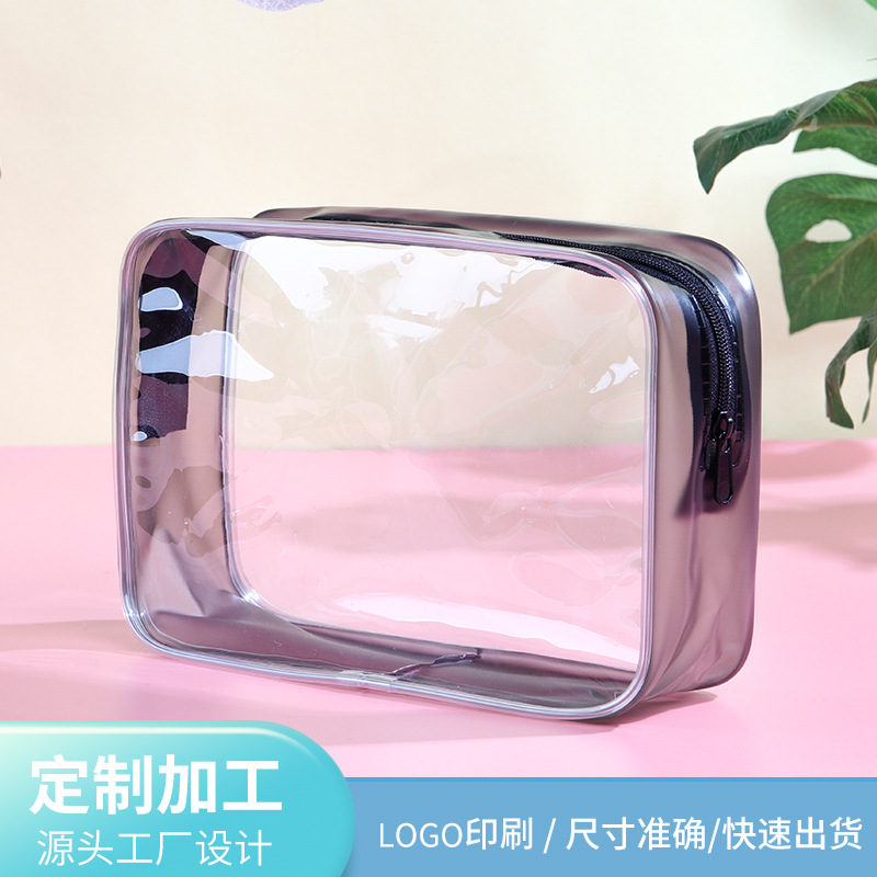 Customized Pvc Transparent Side Bag Zipper Cosmetic Bag Simple Toiletries Storage Wash Bag Large Capacity Storage Bag