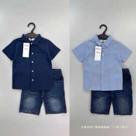 男孩衬衣牛仔夏天套装 boy shirt+jeans set衬衣搭配水洗牛仔短裤