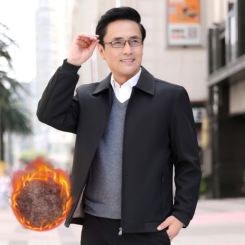 Forrado de lana de mediana edad y ancianos papá chaqueta de los hombres de otoño e invierno casual de negocios de mediana edad chaqueta de la solapa más el tamaño de la capa de los hombres