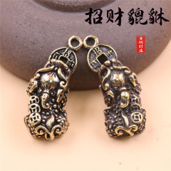 手工黃銅咬錢貔貅鑰匙扣掛件鑰匙吊墜實心小銅器復古招財地攤批發