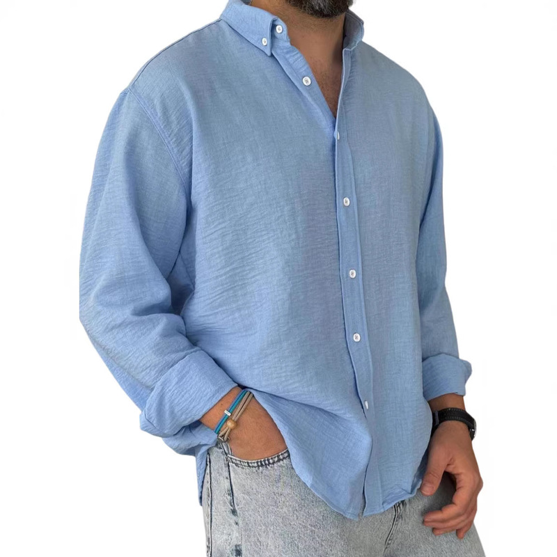 Amazon New Shirt Men's Foreign Trade Washed Cotton Button Long Sleeve Men's Shirt