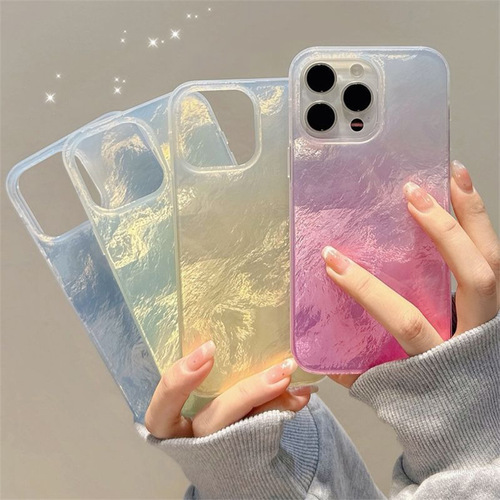 Render gradient tin foil pattern imd glacier pattern phone case suitable for Apple 15 Pro, anti-slip, for girls, niche