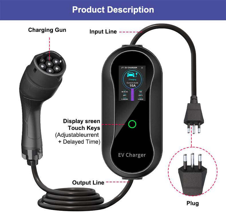TYPE2 charging station 7KW European standard Tesla AITO new energy vehicle portable on-board charging gun charging station