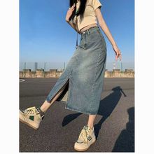 喇叭春秋高腰开叉显瘦牛仔裤新款小个子牛仔半身裙网红