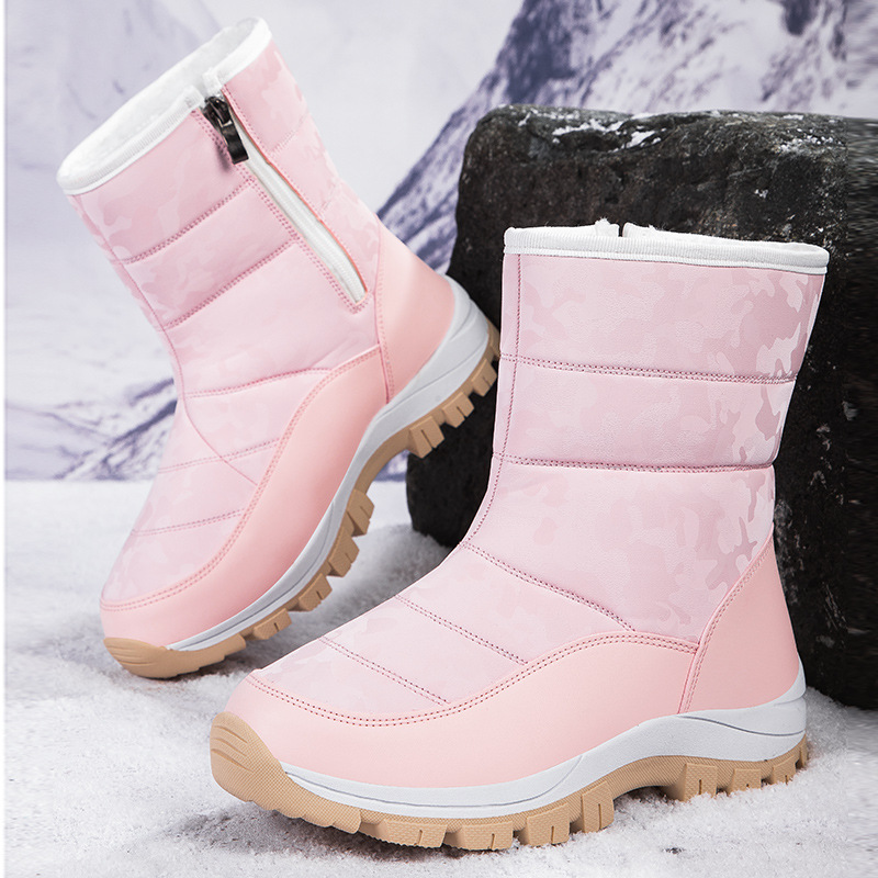 Botas de nieve al aire libre para mujeres más zapatos de algodón grueso de velcro de invierno 2024 nuevo tipo con cremallera de suela gruesa calentadora de algodón