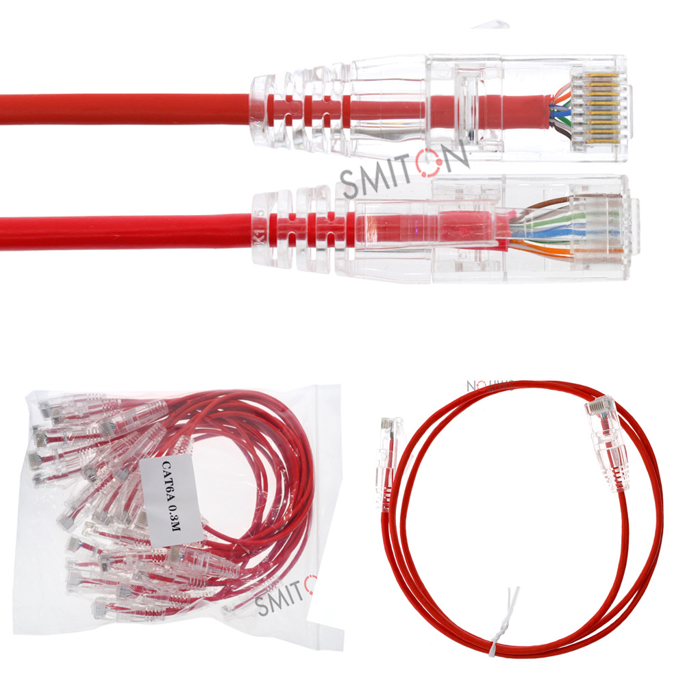 红色网线超细cat6网线RJ-45接头非屏蔽网络线