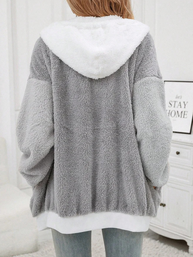 Women's Coat Plush Patchwork Hooded Mid Length Winter Jacket_voghion.com