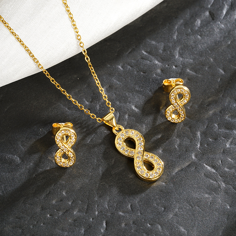 Vietnam Shajin estilo europeo y americano ligero lujo hueco número 8 collar tendencia aretes de todo fósforo moda joyería de larga duración que no se desvanece