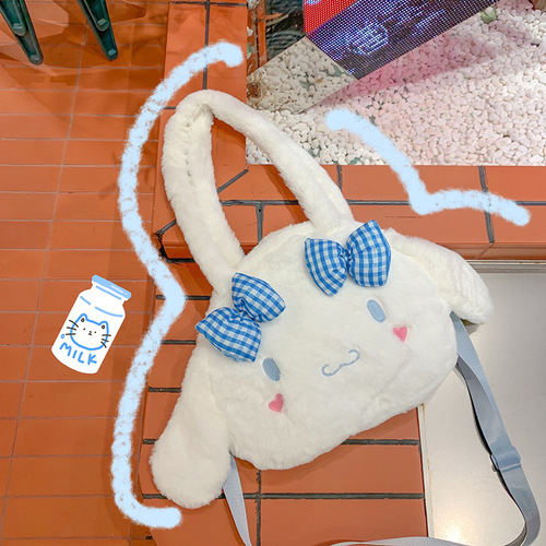 Japanese-style soft and cute large capacity tote bag, daily fresh and simple shoulder bag with cute bow, fuzzy crossbody bag