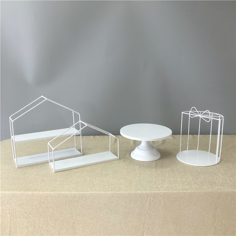 Decoración de hierro forjado blanco estante de exhibición bandeja de pastel estilo europeo estante de té de la tarde estante de refrigeración de comida fría estante de almacenamiento