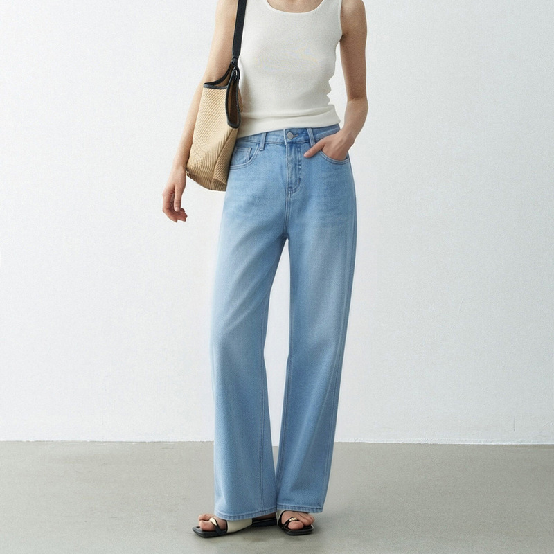 Thin Style Similar to Daigae'S, Four-Way Stretch! Light Blue Straight-Leg Jeans 2026 New Slimming Wide-Leg Pants 6217