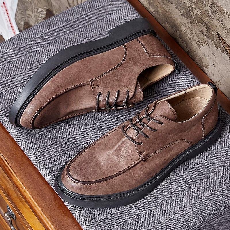 Кожаная повседневная обувь с мягкой подошвой, Мужская винтажная универсальная мужская повседневная кожаная обувь, Корейская официальная деловая мужская обувь, Черная