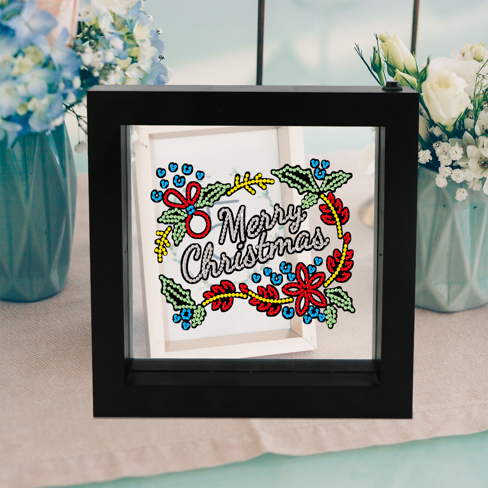 Explosiones transfronterizas pinturas de diamantes de marco negro DIY puntos creativos perforados a mano luces pinturas de diamantes pinturas de decoración de Navidad