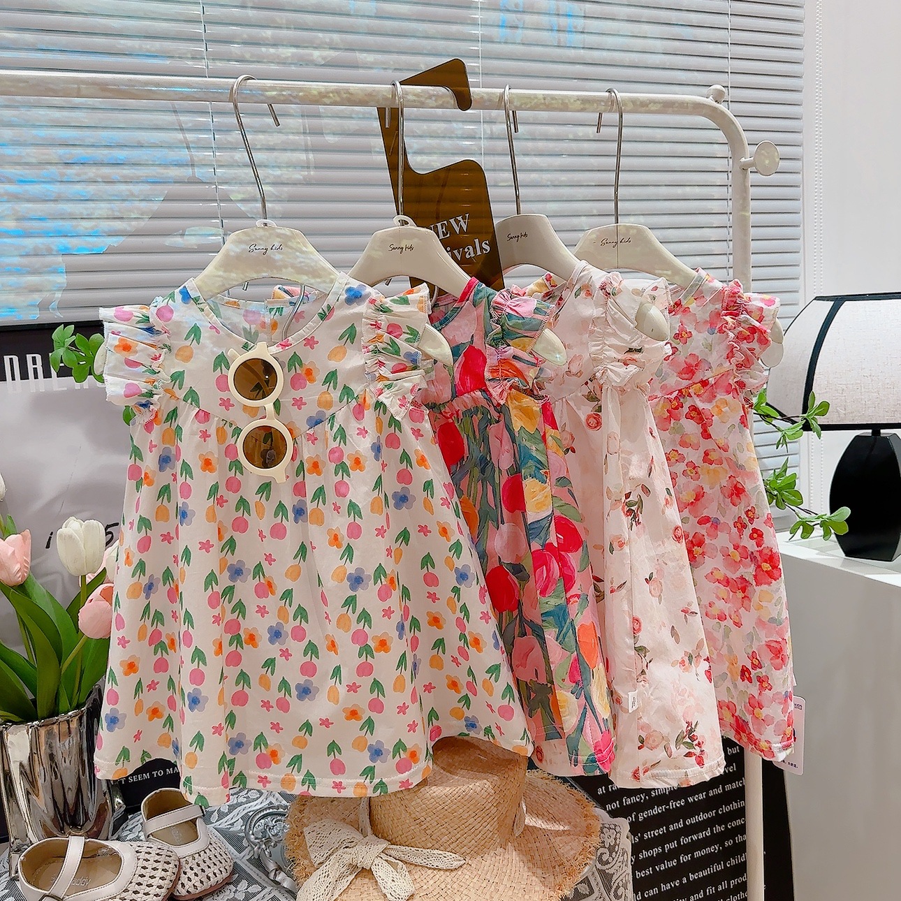 Girls Summer Dress Girls Fashionable Tulip Skirt Flying Sleeves Fashionable Girl Baby Vest Dress