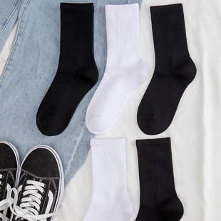 Summer thin sports pure cotton polyester black socks men and women mid-calf length socks solid color ins trendy white socks stockings