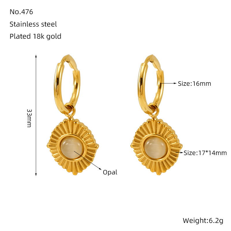 Pendientes de ópalo de acero inoxidable de 18K estilo INS europeo y americano pendientes de acero de titanio de nicho pendientes retro joyas al por mayor